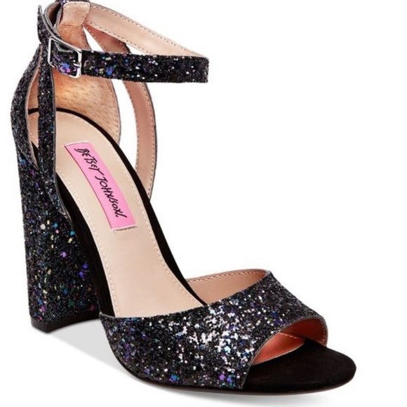 Betsey Johnson Shoes - Betsey Johnson glitter “Glissten” open toe heels